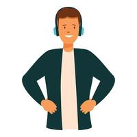 Young man with headphones is smiling and listening to music vector