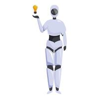 Humanoid robot holding light bulb having idea vector
