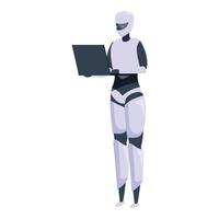 Humanoid robot working on laptop using ai software vector