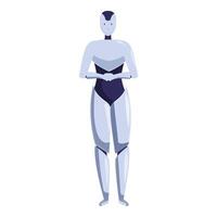 Modern robot standing with folded arms on white background vector