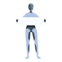 Modern robot holding empty banner while standing on white background vector