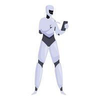 White robot using digital tablet, future technology concept vector