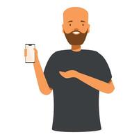 Bearded man showing smartphone with empty screen vector