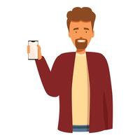 Smiling bearded man showing smartphone screen vector