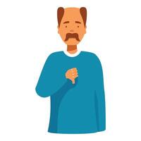 Sad man with mustache showing thumbs down signifying disapproval vector