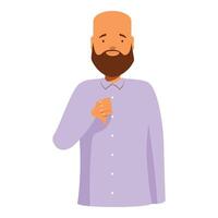 Sad bearded man showing thumbs down disapproving gesture vector