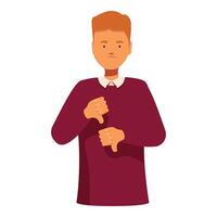 Sad disappointed man showing thumbs down gesture of dislike vector