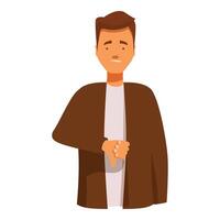 Unhappy man showing thumb down disapproving with frowning face vector