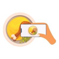 Hand taking photo of chicken stew using smartphone vector