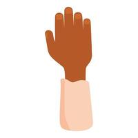 Dark skin hand asking question raising index finger vector