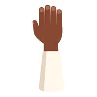 Dark skin hand raised up with open palm vector