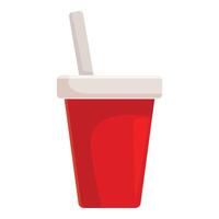 Red paper cup with white lid and straw standing upright vector