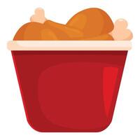 Red bucket overflowing with crispy fried chicken vector
