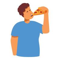 Young man enjoying eating pizza slice with closed eyes vector