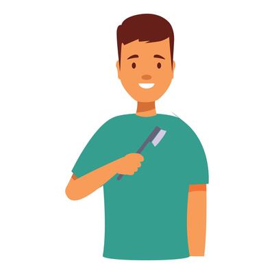 Young man smiling and holding a toothbrush promoting oral hygiene