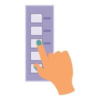 Hand pressing button on elevator control panel vector