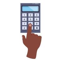 Hand entering code on security keypad with buttons vector