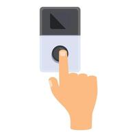 Hand pressing black button on modern intercom device vector