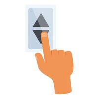Hand pressing down button in elevator going downstairs vector