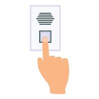 Hand pressing button on intercom indoor unit vector