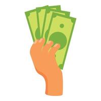 Hand holding up fan of green dollar bills vector