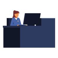 Young female receptionist working on computer at desk vector