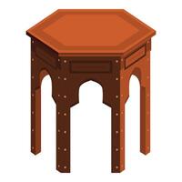 Wooden hexagonal table standing on white background vector
