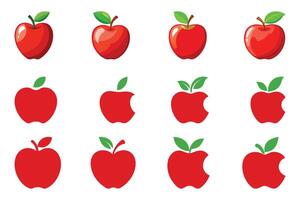 Apple fruit Bundle. Apples split in half Silhouette healthy fruit Apple fruit on the background. vector