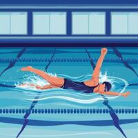 A swimmer in the pool with her hands up vector