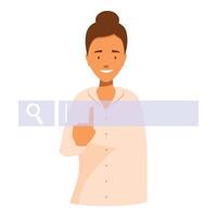 Young woman pointing at search bar showing internet browsing vector