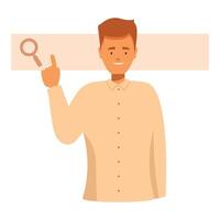 Smiling young man pointing at search bar icon vector