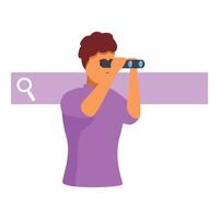 Man looking for opportunity using binoculars on internet search bar background vector