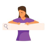 Woman pointing at empty search bar for copy space over white background vector