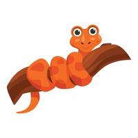 Orange snake resting on a tree branch cartoon character vector