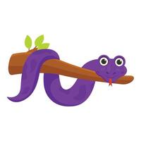 Purple snake hanging on a tree branch sticking out tongue vector