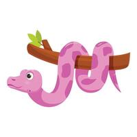 Cute pink snake hanging on a tree branch vector