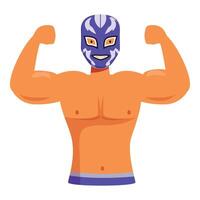 Strong luchador showing muscles and smiling under mask vector