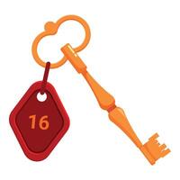 Golden key with red label number sixteen is isolated on white background vector