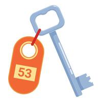 Hotel key with key fob showing number fifty three vector