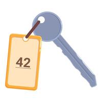 Silver metal key with a tag showing the number 42 is hanging vector