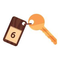 Golden key with wooden keyring showing number six isolated on white background vector