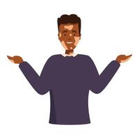 Smiling man with vitiligo skin condition spreading his hands vector
