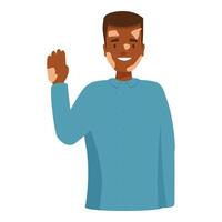 Smiling man with vitiligo waving hand on white background vector
