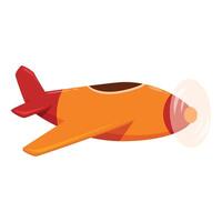Orange toy airplane flying with rotating propeller vector
