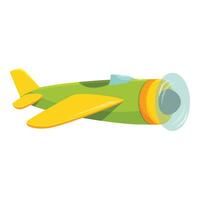 Green and yellow toy airplane flying with rotating propeller vector