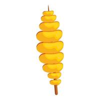 Delicious tornado potato skewer rotating on white background vector