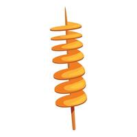 Crispy tornado potato skewer rotating on white background vector
