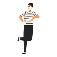 Mime artist performing on one leg posing with hands up vector