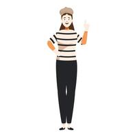 Smiling mime artist pointing up with index finger vector