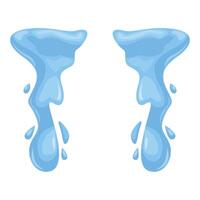 Two cartoon water splashes flowing downwards creating drops vector
